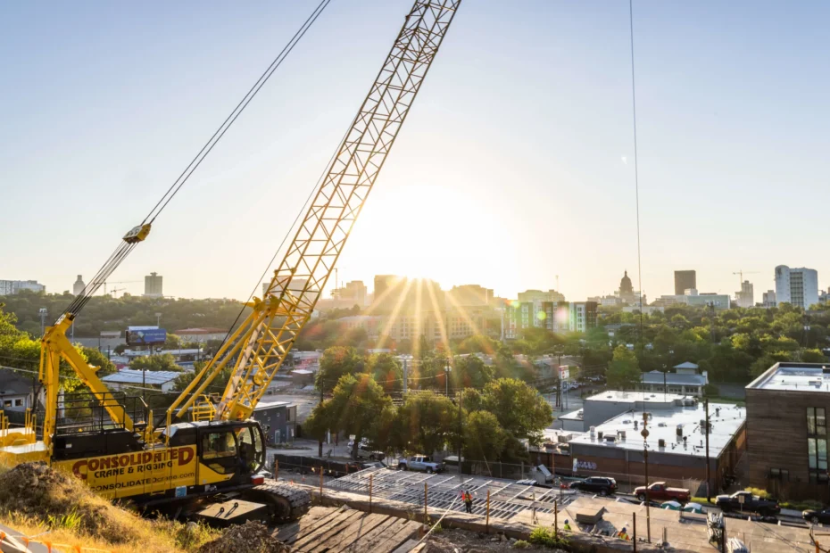 500 ton rental crane lifts trusses building