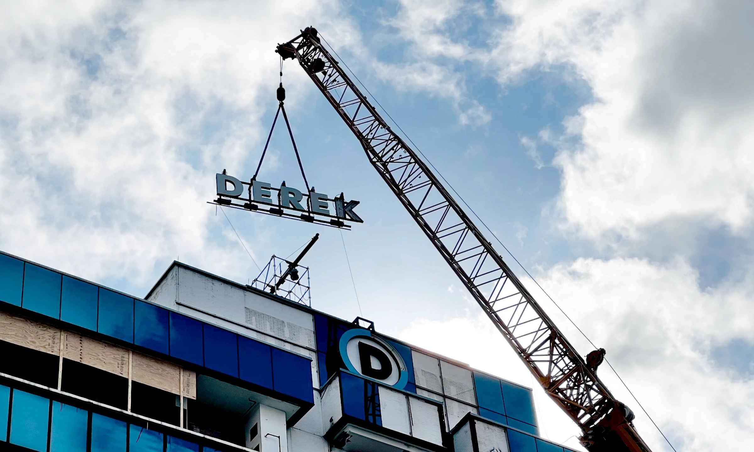 Rental Cranes Houston Sign Removal Tall Building Galleria