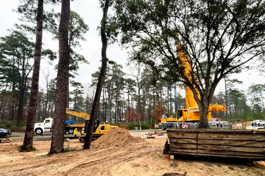 cranes setting trees in Montgomery Texas