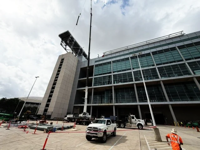 Rigging Cranes at NRG stadium lifting wings after World Cup