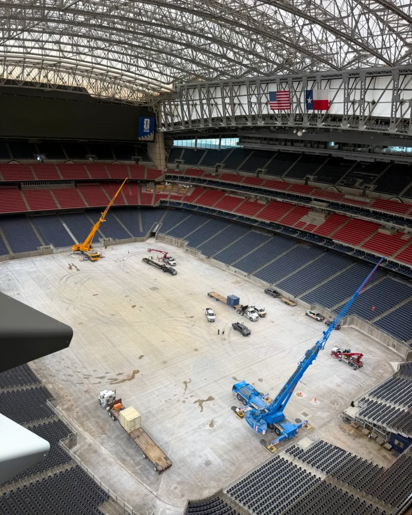 Rigging Cranes at NRG stadium lifting wings after World Cup