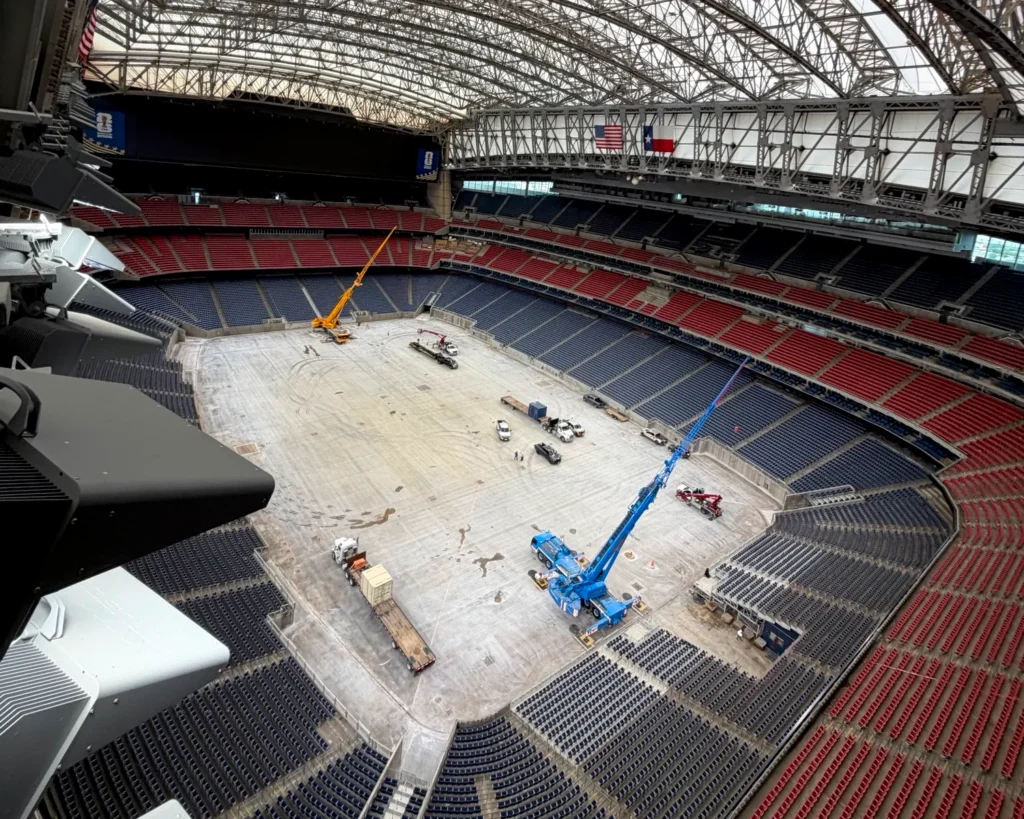 Rigging Cranes at NRG stadium lifting wings after World Cup