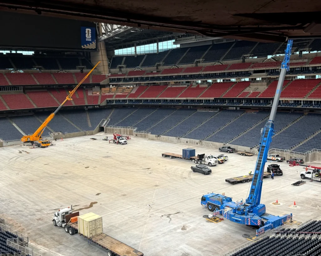 Rigging Cranes at NRG stadium lifting wings after World Cup