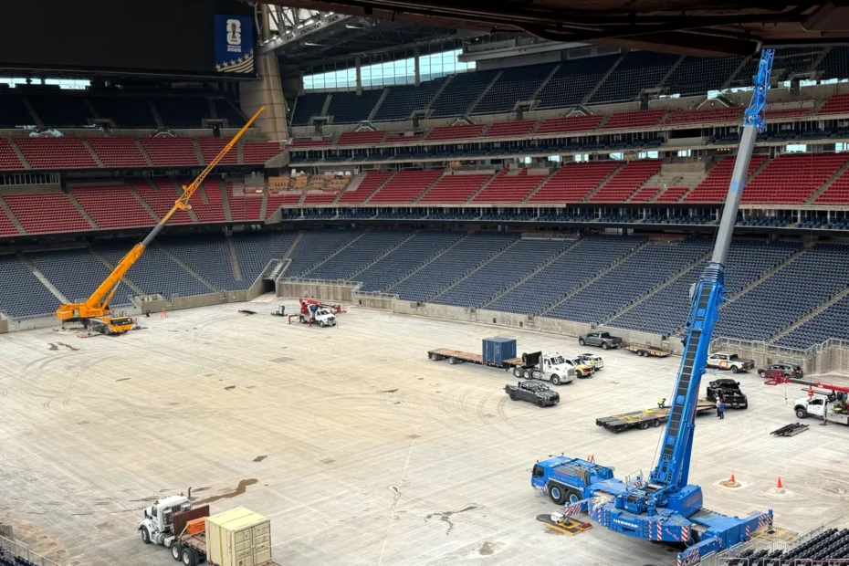 Rigging Cranes at NRG stadium lifting wings after World Cup