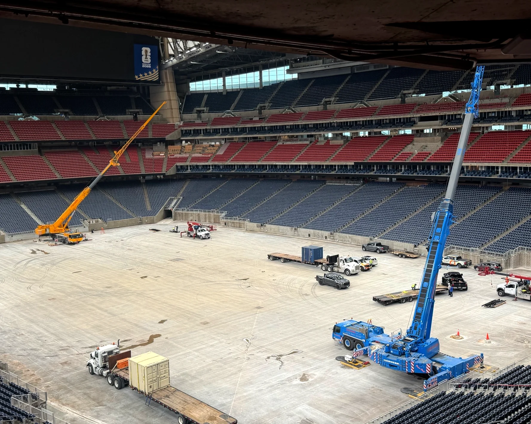 Rigging Cranes at NRG stadium lifting wings after World Cup