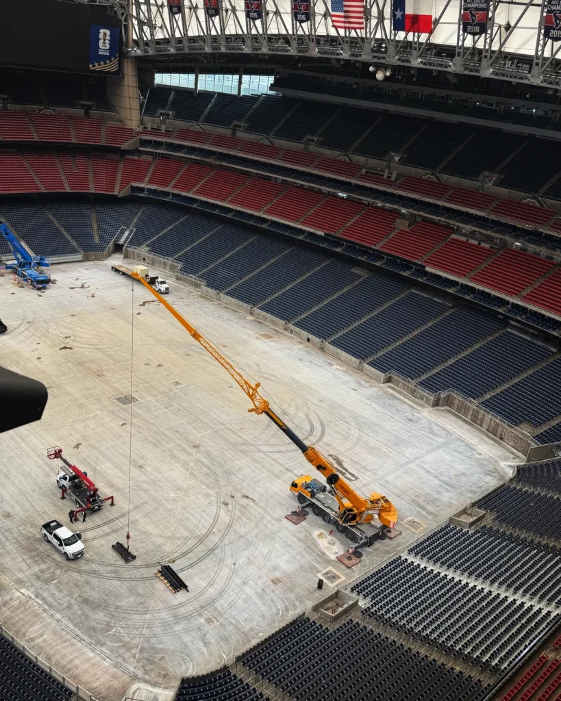 Rigging Cranes at NRG stadium lifting wings after World Cup