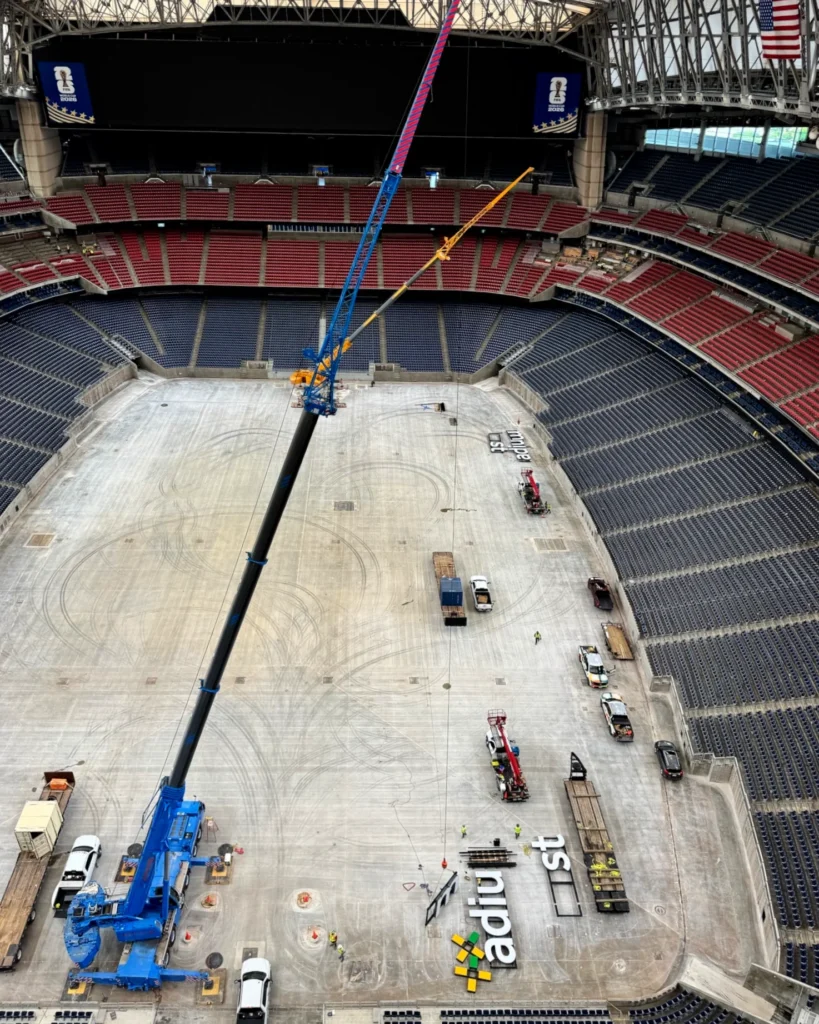 Rigging Cranes at NRG stadium lifting wings after World Cup