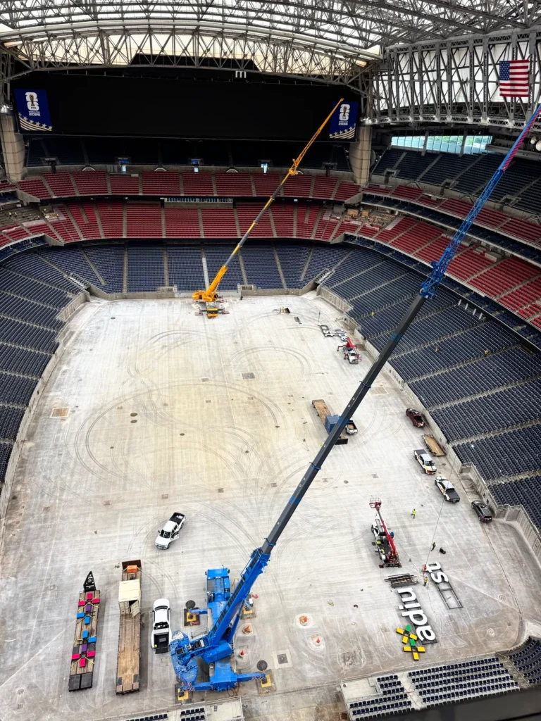Rigging Cranes at NRG stadium lifting wings after World Cup